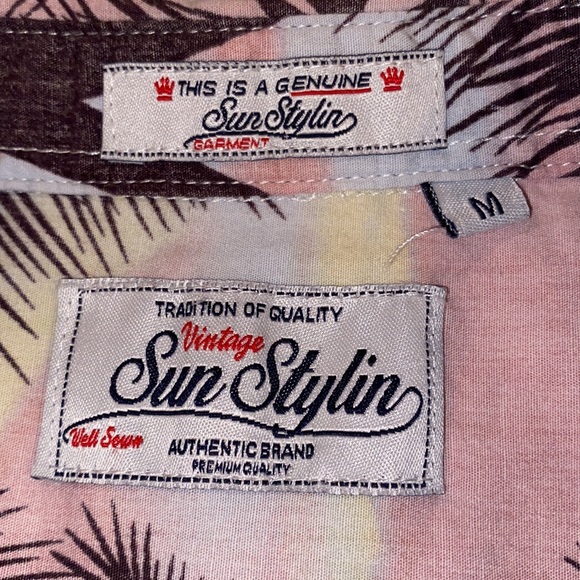 Sun Stylin men’s vintage tropical print short sleeve button down shirt size M - Picture 2 of 7